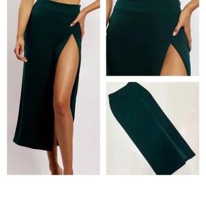 Meshki Arla Green Midi Pencil Skirt with Slit